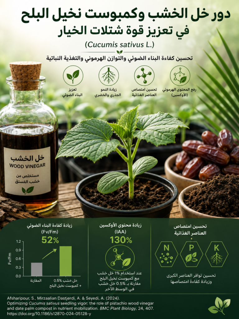 دور خل الخشب المستخلص من خشب الفستق مع كمبوست نخيل البلح في تحسين قوة شتلات الخيار (Cucumis sativus L.)