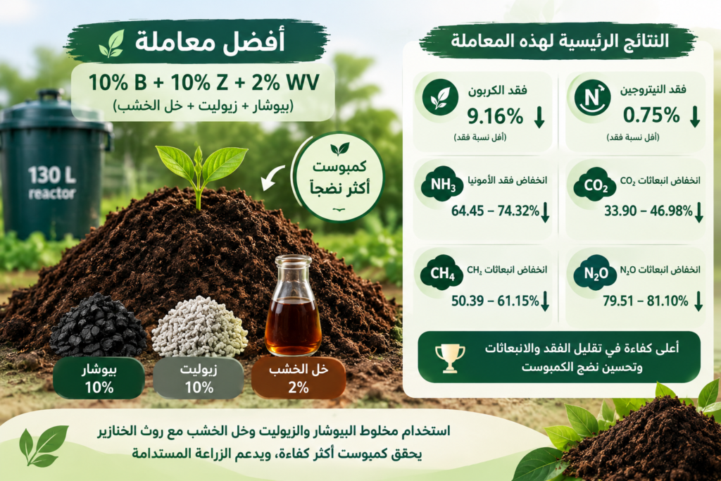  خل الخشب مع البيوشار والزيوليت لتعزيز كفاءة الكمبوست